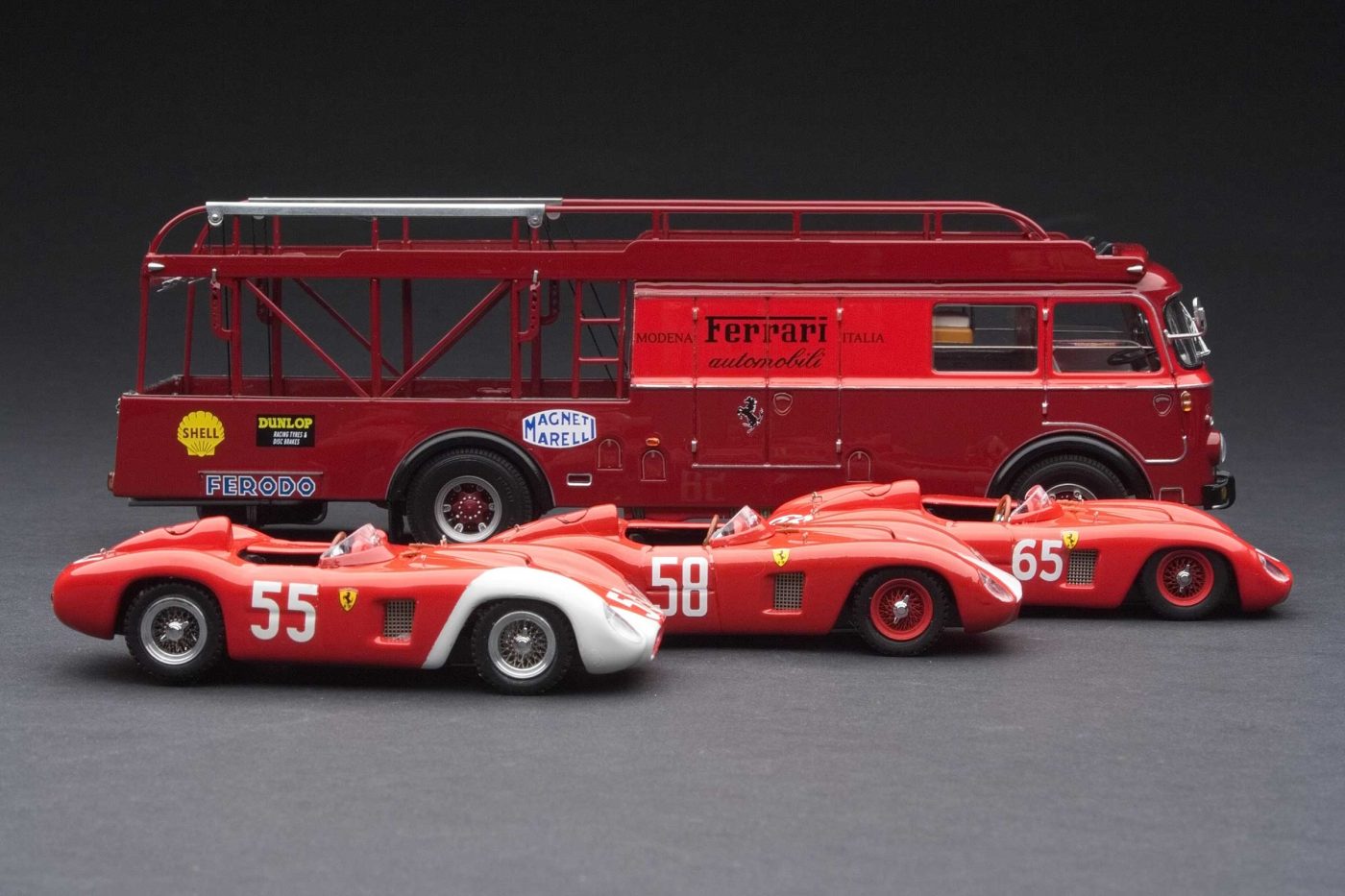 1956 Monza | Scuderia Ferrari Transporter with Ferrari 500 TR and Ferrari 500 TRC