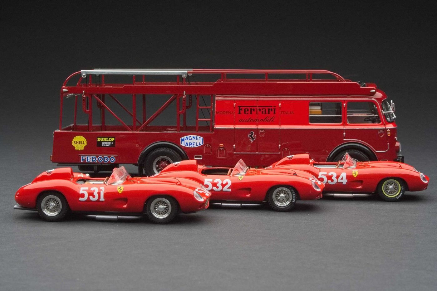 1957 Mille Miglia | Scuderia Ferrari Transporter with Ferrari 315S and Ferrari 335S
